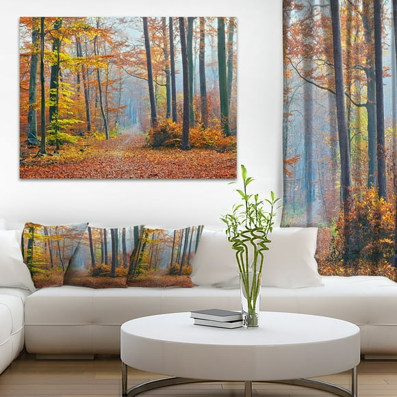 Orange Green Fall Leaves in Forest