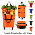 thumbnail image 3 of 2-in-1 Foldable Shopping Cart, 23L Rolling Shopping Bag with Wheels, Collapsible Tote for Laundry, Parcel Pickup, Apartment Errands, Travel, Orange, 3 of 9