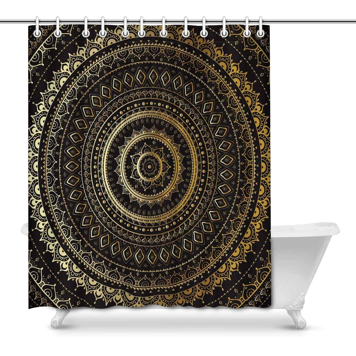 POP Vintage Mandala Gold and Black Prints Shower Curtain