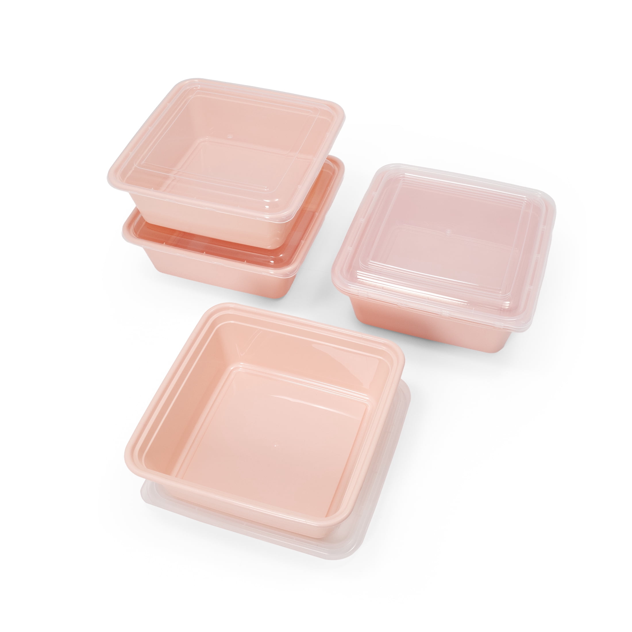 Mainstays 5-Pack Tall Square BPA-Free Plastic Meal Prep Food Storage Containers, 1.9L, Pink Blush