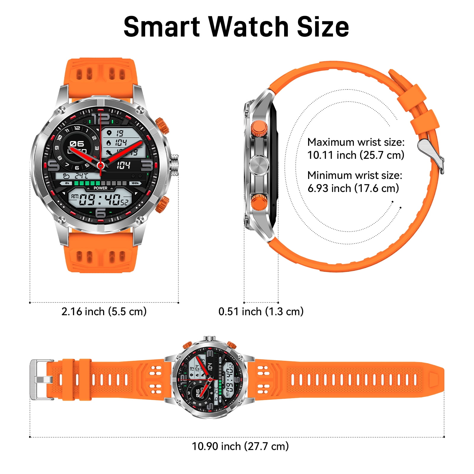 Cyberdyer Smart Watch with LED Flashlight, 100+ Sports Modes, 1.7" HD Screen, Long Battery Life & Bluetooth Calling for iPhone & Android