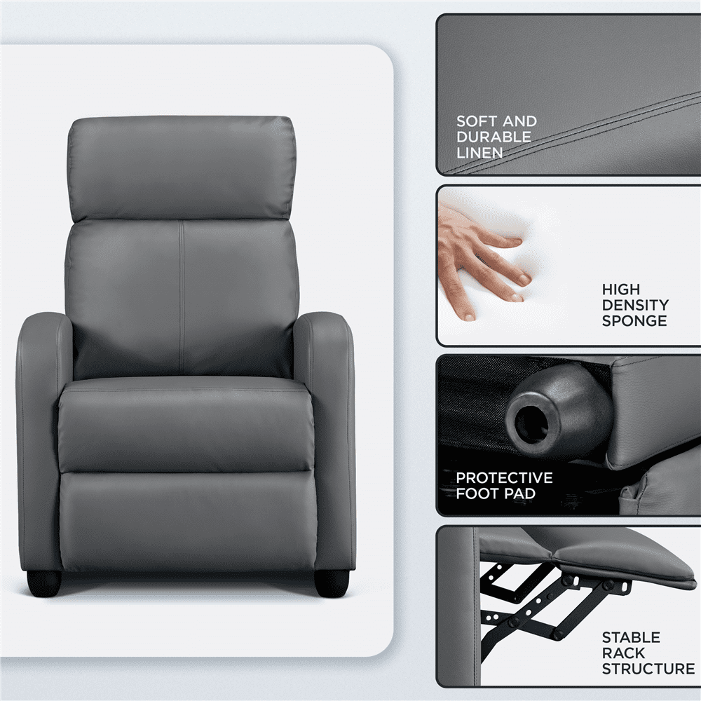 Renwick Faux Leather Push Back Theater Recliner, Set of 2, Gray