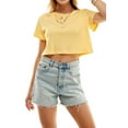thumbnail image 3 of Women's Boxy Crop Top Round Neck Short Sleeve Casual 100% Cotton Cropped Tee T-Shirt, Yellow, Small, 3 of 10
