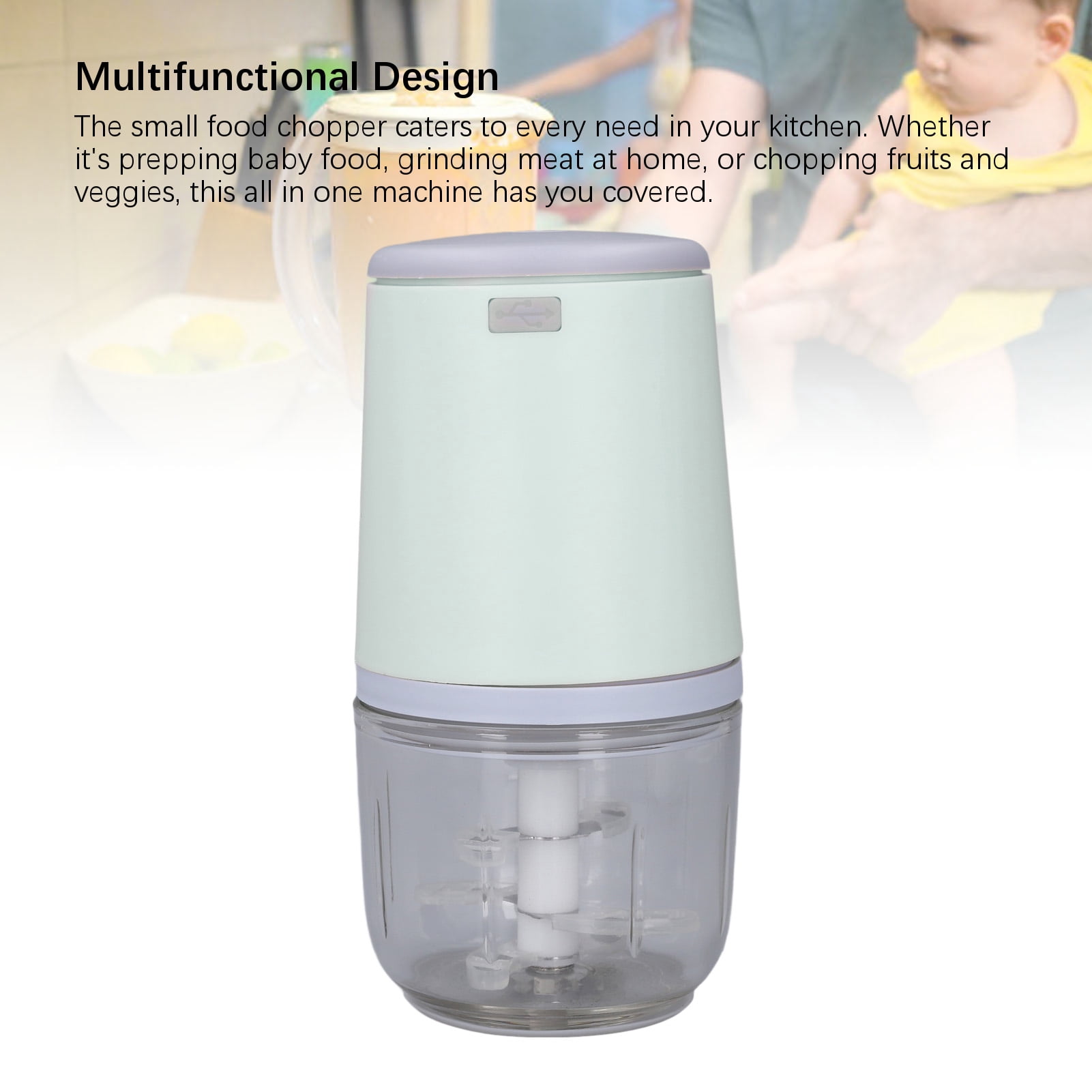 Suodoka 300ML Mini Baby Food Maker Small Electric Processor, Cordless Meat Grinder with 1500mAh Battery, Chopper for Vegetables Fruits Garlic, Green