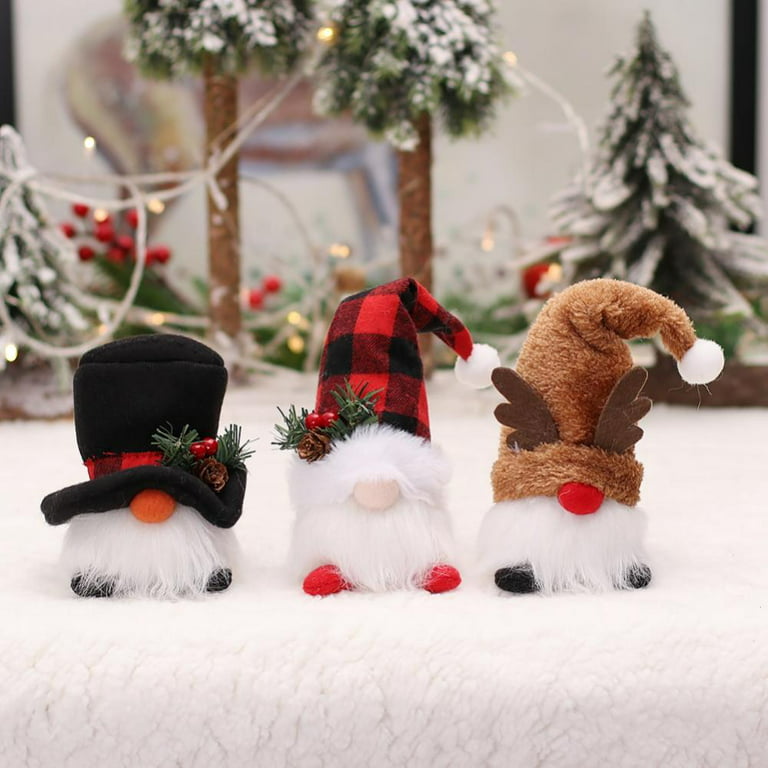 Gnome Christmas Decorations with Lights, 3 Pack Swedish Tomte Plush Gnome Decor, Nordic Scandinavian Light Up Gnomes Xmas Elf Holiday Party Home Table