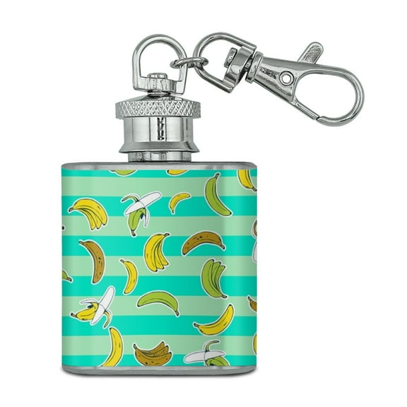 Ripe Bananas Pattern Stainless Steel 1oz Mini Flask Key Chain