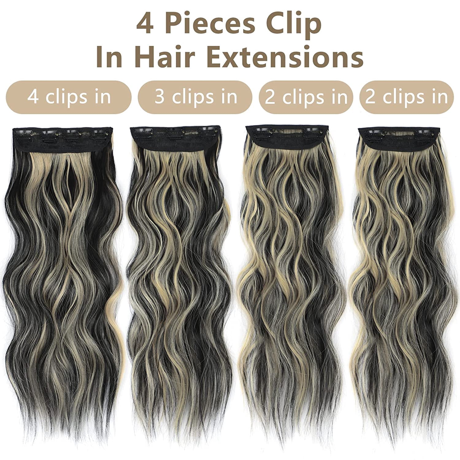 24 Inch Clip In Hair Extensions 4PCS Long Wavy Thick Synthetic Hairpieces For Clip in Long Wavy Synthetic Hair Extension 24 Inch 4PCS  main image 2