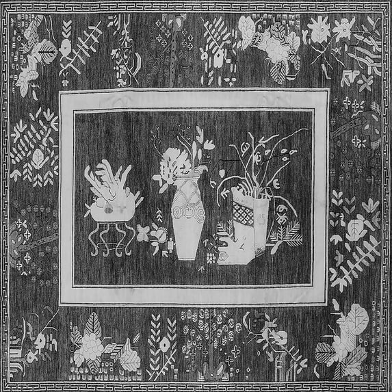 Ahgly Company Indoor Square Oriental Gray Asian Inspired Area Rugs, 3' Square