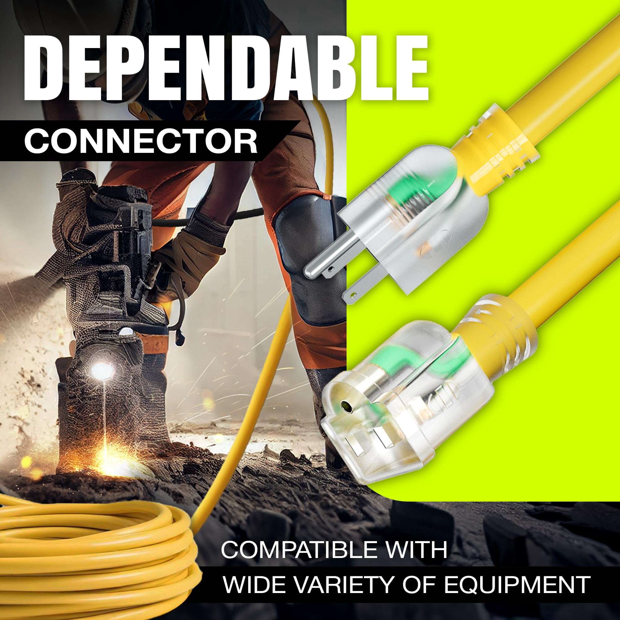 LifeSupplyUSA 50ft 10 Gauge Yellow 3 Outlets SJTW Heavy Duty Extension Cord