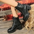 thumbnail image 4 of Xfvqtps Womens Chunky Sole Martin Boots with Metal Buckle Decor Lace up Ankle Booties Block Heel Comfortable Fall Winter Fashion Shoes Black, 4 of 9