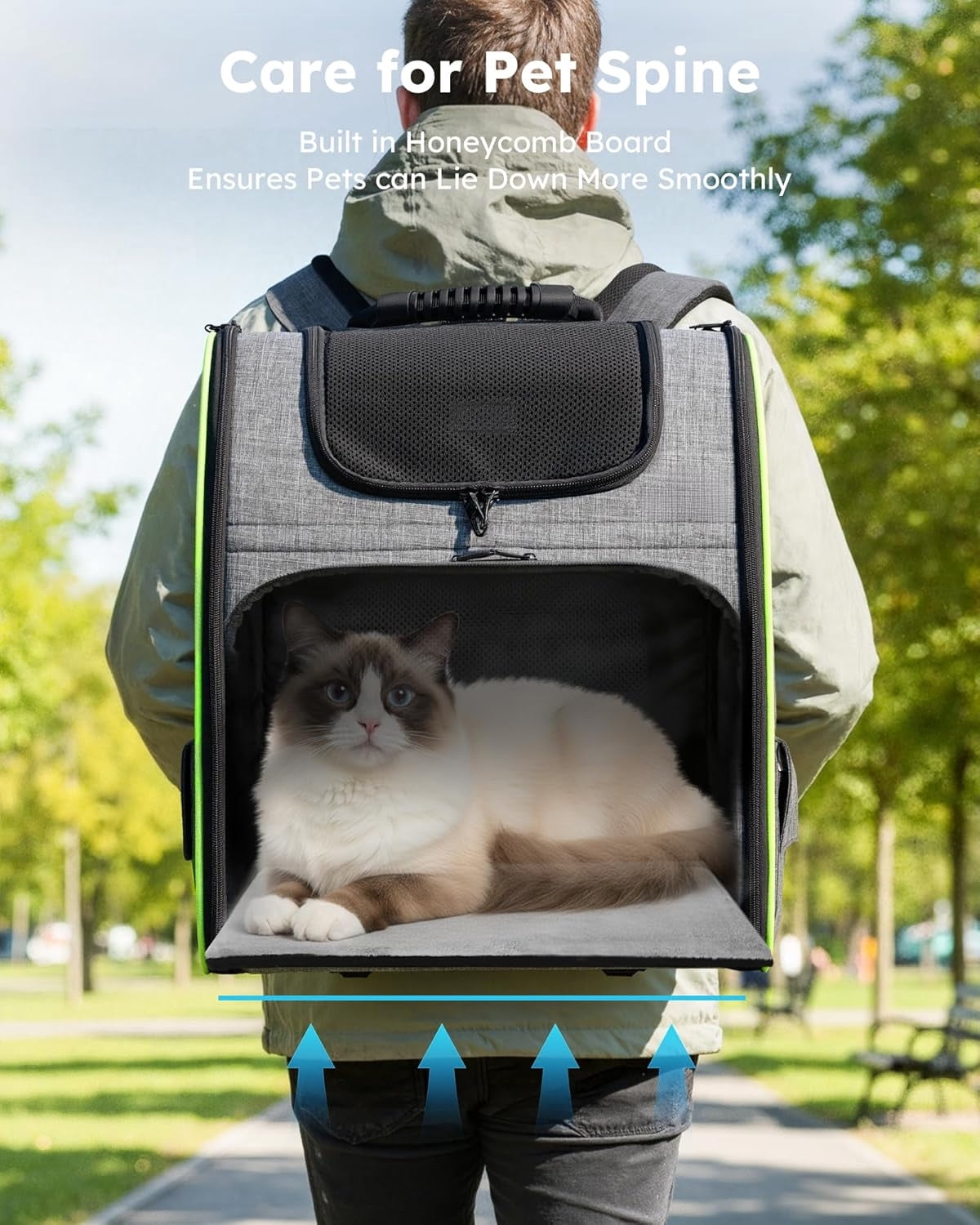 Cat Backpack Carrier XL, Expandable Pet Backpack for Cats & Small Dogs Up to 15lbs, with 4-Side Breathable Mesh, Multi-Entry & Lockable Zippers for Travel, Hiking, Camping - Hands Free, Gray