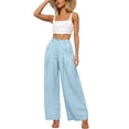 thumbnail image 7 of ClodeEU Women's High Waisted Linen Blend Pants with Pockets ,Casual Long Trousers Blue,Women's Plus L, 7 of 7