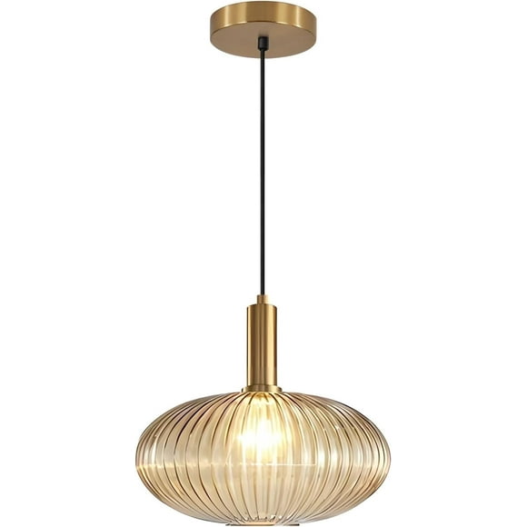 KCO Lighting Modern Gold Globe Pendant Lamp 1-Light Mid Century Amber Glass Dining Pendant Light Adjustable Large Vintage Hanging Ceiling Light