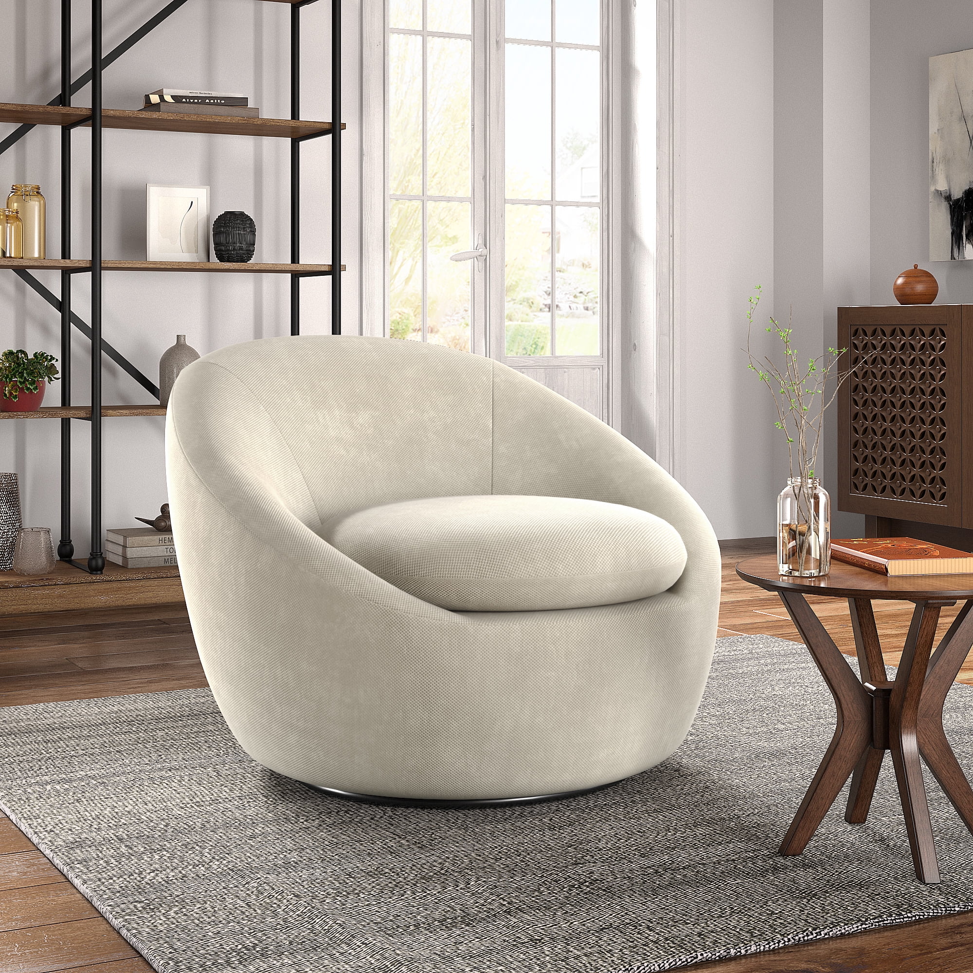 Weston Home Velin Chenille Swivel Accent Chair, Beige