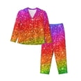 thumbnail image 1 of Balery Colorful Glitter Conjunto de Pijama con Estampado para Mujer, Conjunto de Dos Piezas con Manga Larga, Ropa de Dormir Suave con Bolsillos, Pijamas Cómodos-Large, 1 of 7