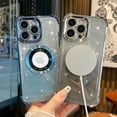 thumbnail image 4 of Compatible with iPhone 14 Pro Max Case MagSafe Glitter Cute Bling Plating Luxury Cutout Visible Logo Camera Protection Phone Cases Compatible with Magnetic for Women Girls 6.7" - Silver, 4 of 13
