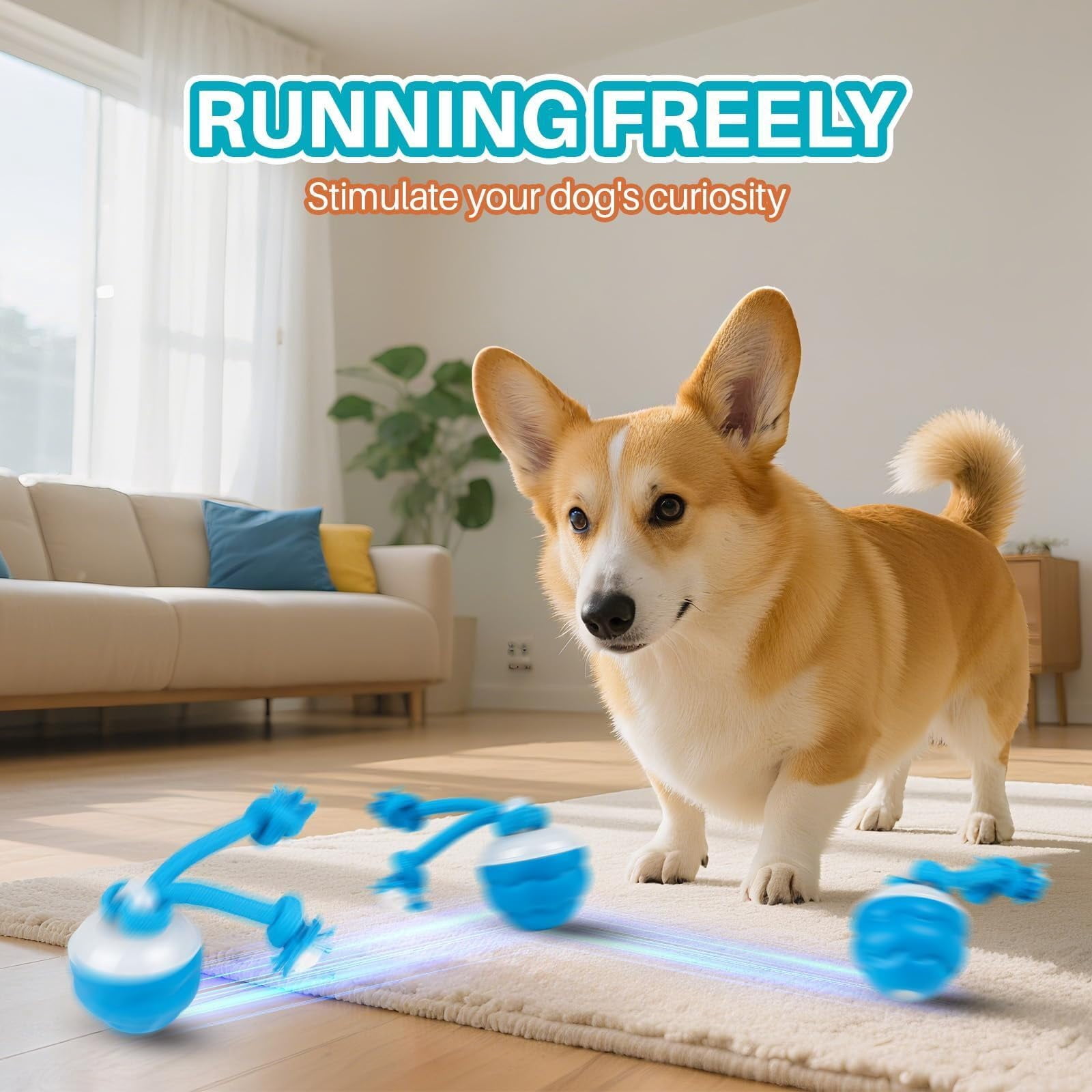 Interactive Dog Ball, Motion Activated Moving Dog Toy, Smart Rolling Electric Dog Toy with Sound, USB Type-C Rechargeable Stimulating Dog Toys for Dogs Interactive Play, Chase Buddy Dog Toy