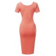 thumbnail image 3 of A2Y Women's Solid Fitted Classic Short Sleeve Premium Cotton Midi Dress Ash Coral XL, 3 of 5