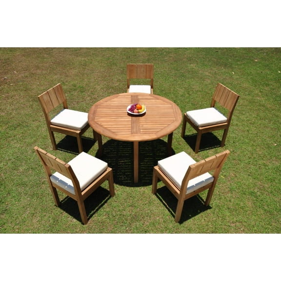 Grade-A Teak Dining Set: 5 Seater 6 Pc: 48" Round Table And 5 Veranda Armless Chairs Outdoor Patio WholesaleTeak #WMVR51