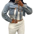 thumbnail image 4 of Vedolay Tops for Women Women's Ripped Denim Jacket Long Sleeve Button Down Crop Jean Jacket,Blue 3XL, 4 of 5