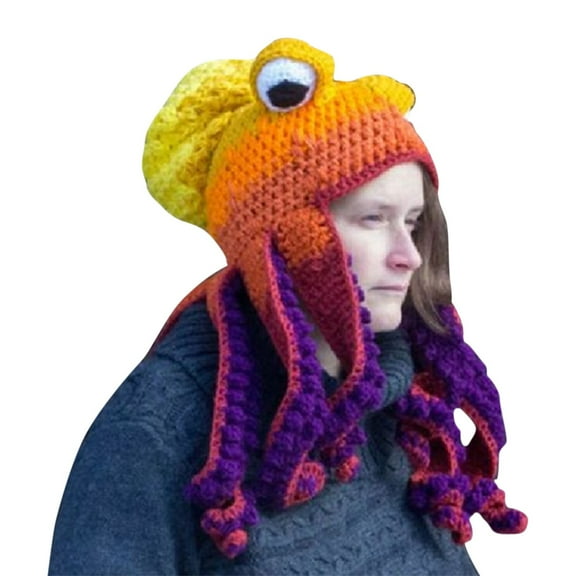 BWASD Winter Crochet Hat Funny Tricky Cap for Party Octopus Squid Thicken Warm Loose Fit Cold Cozy Autumn Winter Caps for Outdoor Multicolor