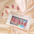 thumbnail image 2 of 24 Pcs fun spring nails Medium Almond Fake Nails with Glue Nude Full Cover False Nails with Pearl Strawberry Pattern Designs Glossy Stick Acrylic False Nail Kit Cute Glue on Nails for Women, 2 of 6
