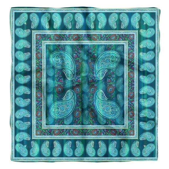 Phagun Blue Floral & Paisley Pure Silk Printed Scarf Square Dupatta Head Neck Wrap Bandanas For Women