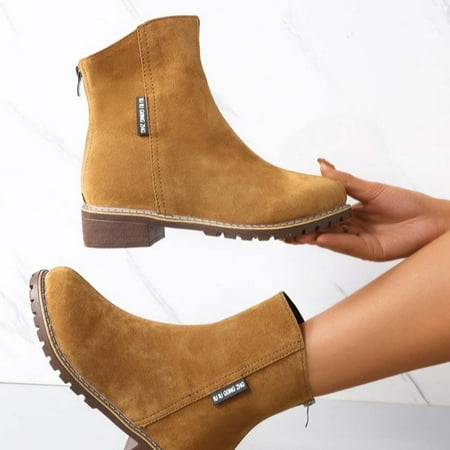 

jsaierl Autumn And Winter Short Barrel Retro Frosted Short Boots Women s Thick Heel Flat Boots Side Zipper Women s Shoes
