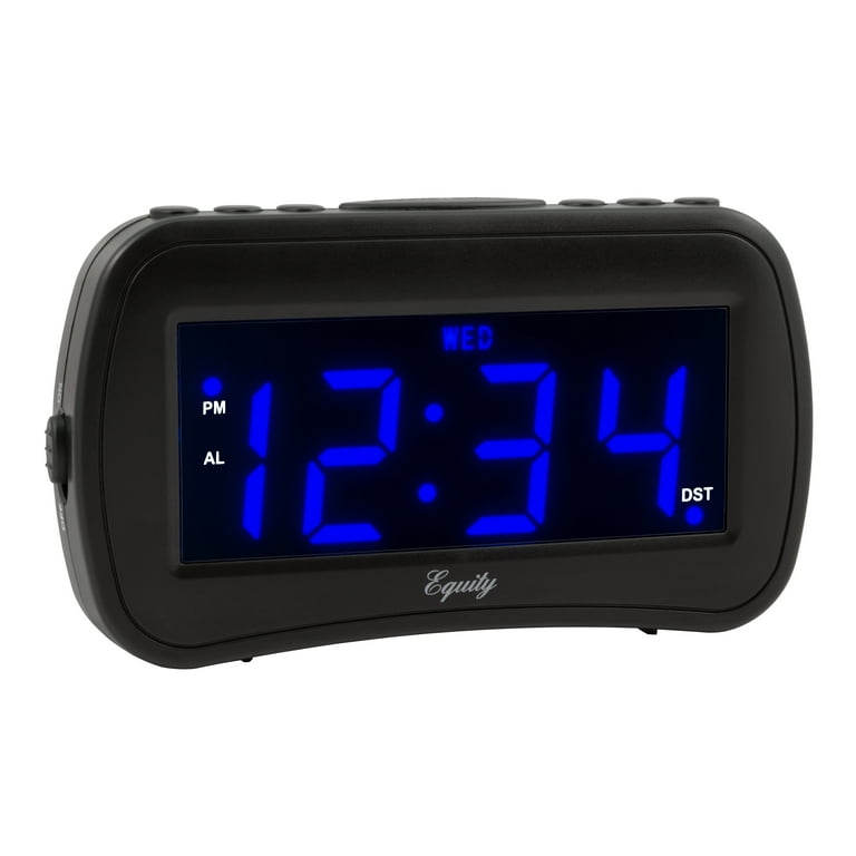 Equity 1.4 in. Day of Week Insta-Set Black LCD Alarm Clock, 30022