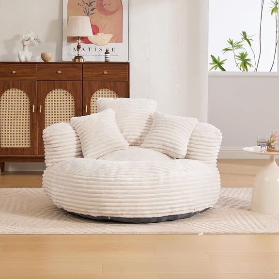 Oversized Corduroy Bean Bag Chair with 3 Pillows & Armrest, Memory Foam Beanbag Sofa for Adults, Giant Lazy Floor Gaming Chair No Assembly for Media Room & Entertainment Space,Beige