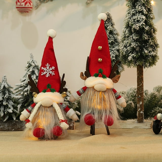 2Pack Reindeer Christmas Gnomes Plush with Bell & Lighted, Handmade Swedish Tomte Santa Scandinavian Figurine Nordic Plush Elf Doll Ornaments Home Decor Gifts