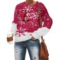 thumbnail image 4 of Hauts de Noël en Solde Femmes Tendance Col Rond Manches Longues Blouse Pull Chandail en Molleton Rouge L, 4 of 6
