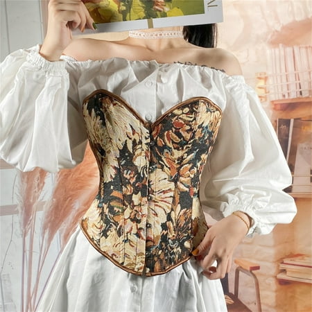 

HAXMNOU Women Burlesque Lace Up Basque Lingerie Waist Clincher Bustier Corset Top Brown XXXL