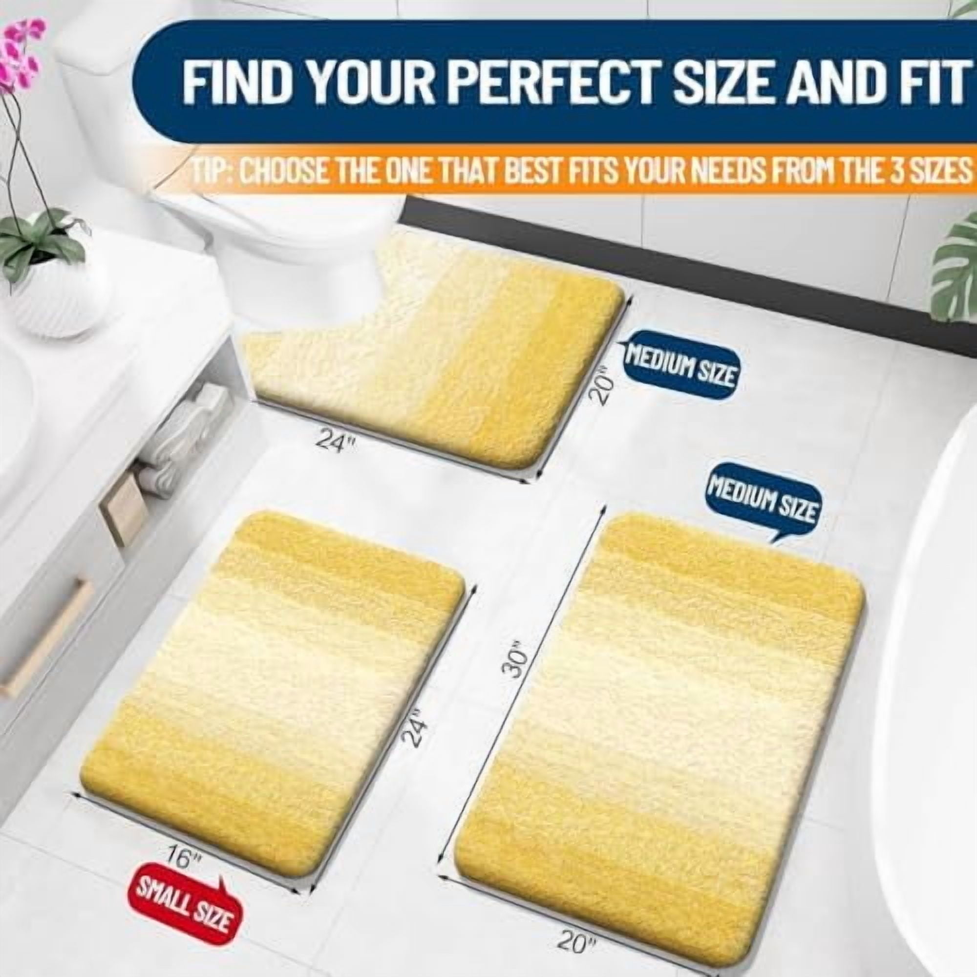 Bathroom Rug Mat 24x16, Extra Soft and Absorbent Microfiber Bath Rugs, Non-Slip Plush Shaggy Bath Carpet, Machine Wash Dry, Bath Mats for Bathroom Floor, Tub and Shower, Yellow