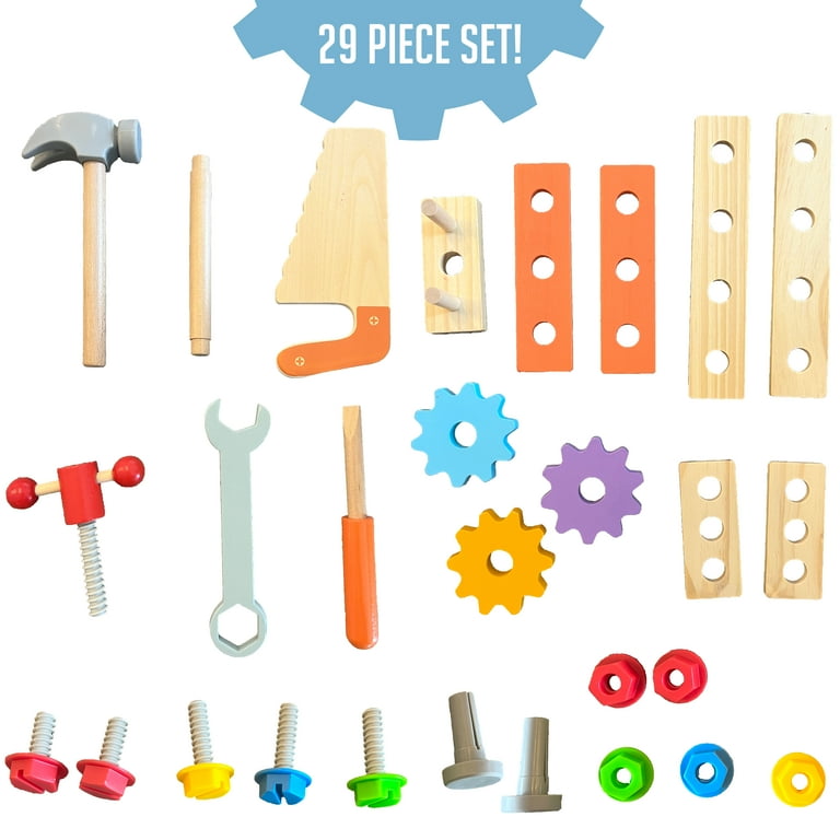 Montessori Mama Wooden Kids Tool Set - 29 Piece Pretend Play Construction Toy Tools Set - Stem Educational Toy - Toys for Kids Toddler Tool Set 