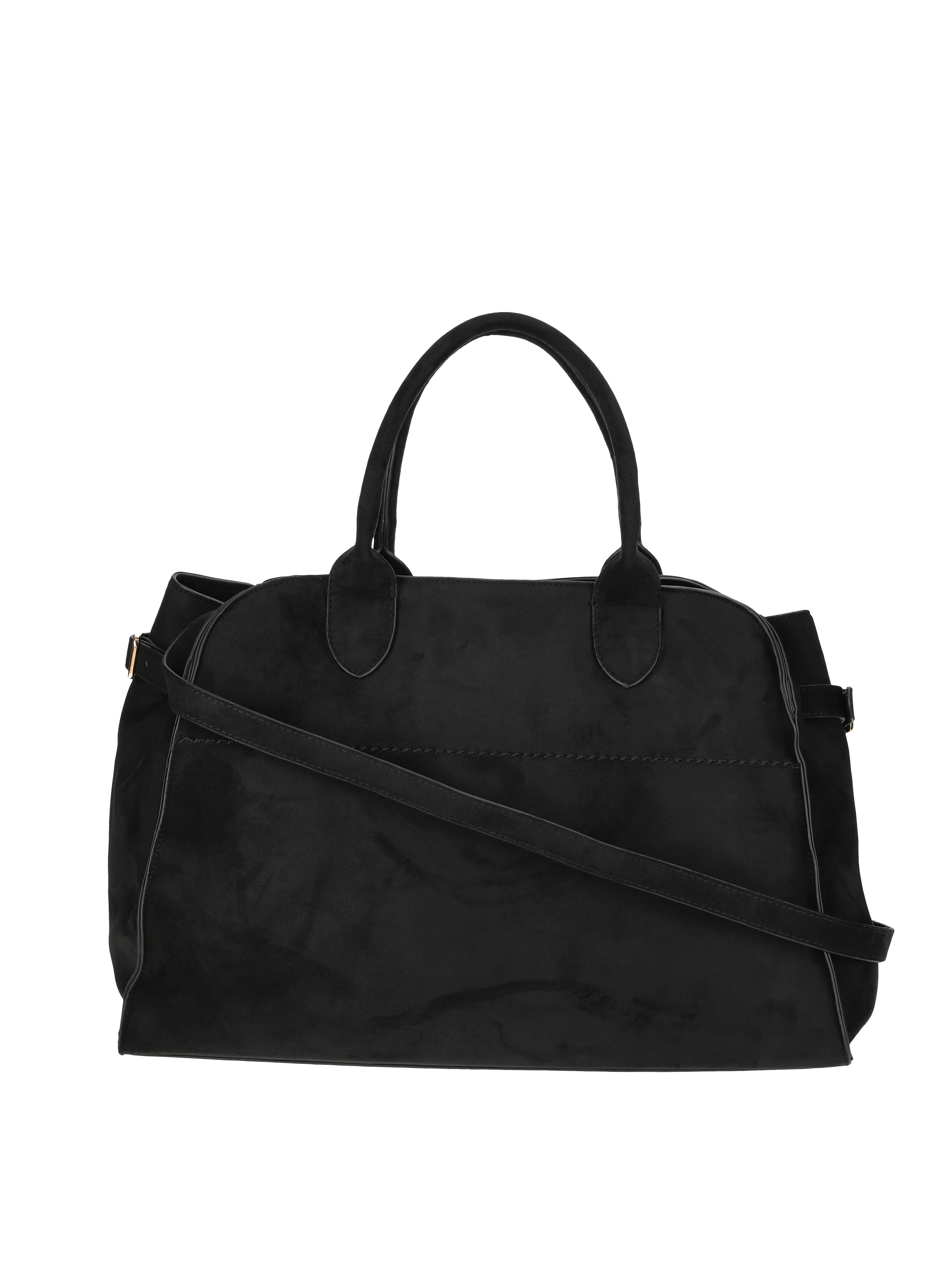 Time and Tru Women's Sage Satchel Soft Faux Suede Tote Bag, Black
