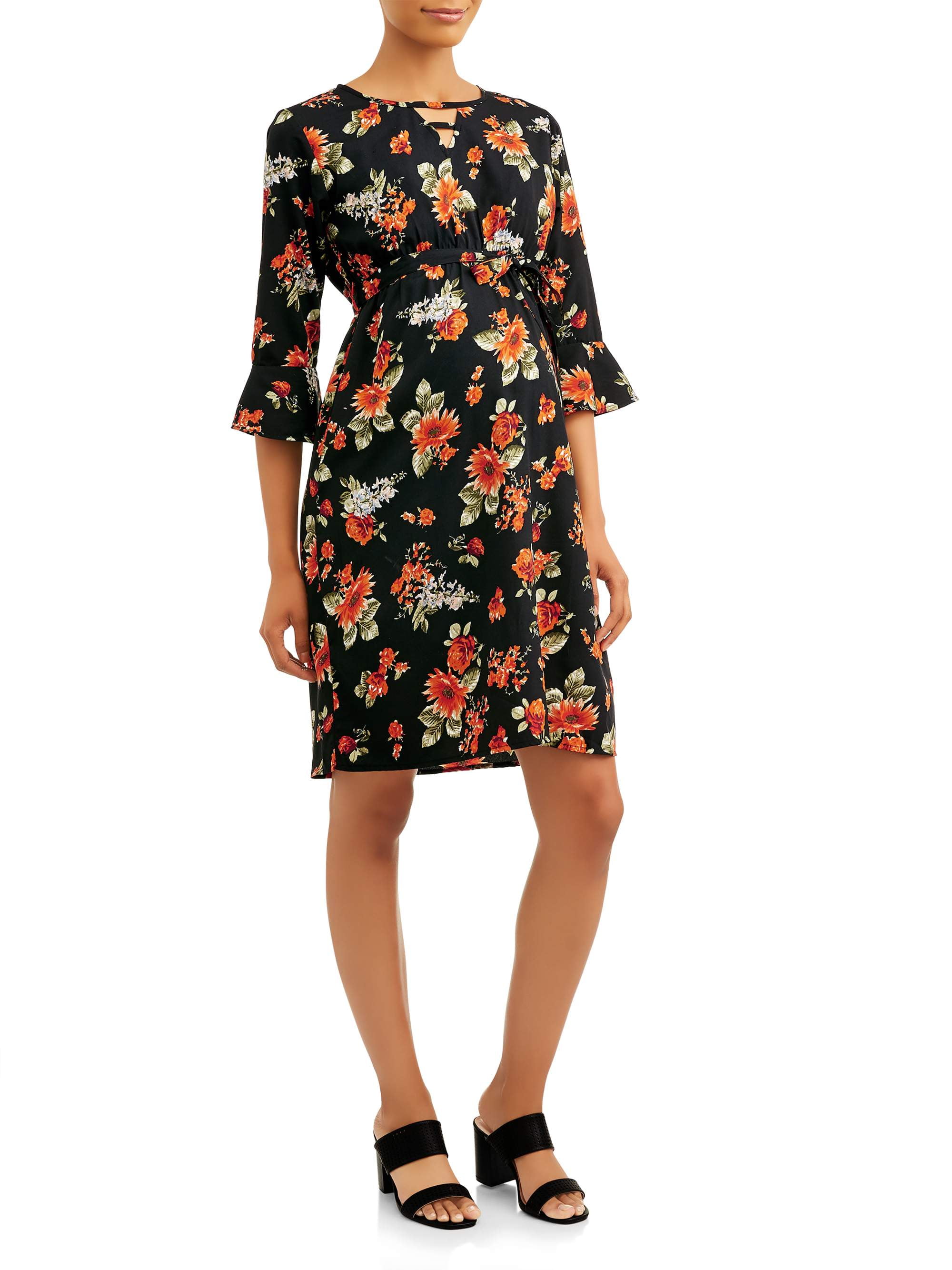 Maternity Oh! Mamma Bodycon Daytime Floral Dress with Tie front ...