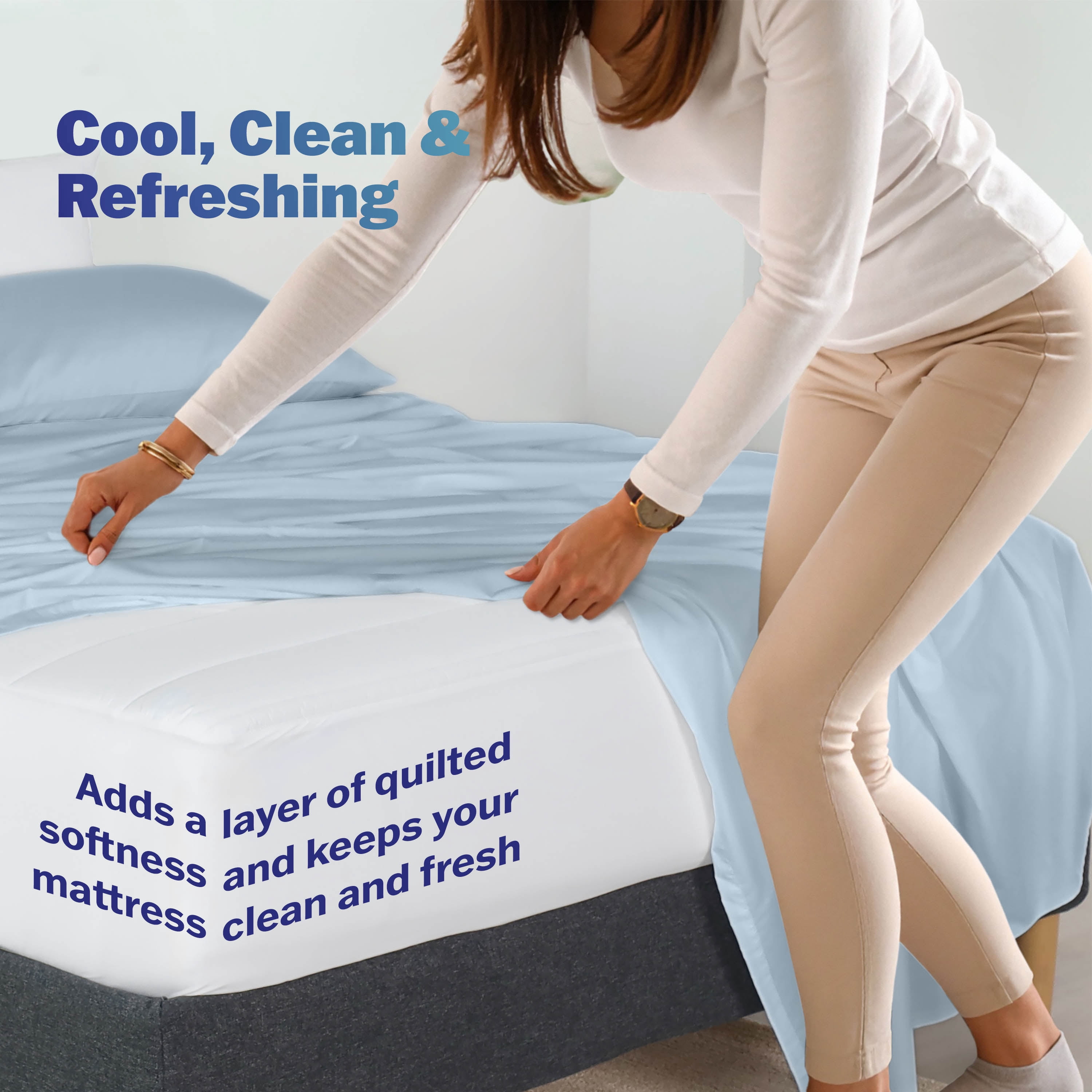 Martex brrr° Twin Cooling Mattress Pad | Quilted Down-Alt Triple Chill | Deep Pocket | White