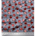 thumbnail image 1 of Soimoi Satin Silk Fabric Heart,Leaves & Cherry Fruits Print Sewing Fabric Yard 42 Inch Wide, 1 of 1