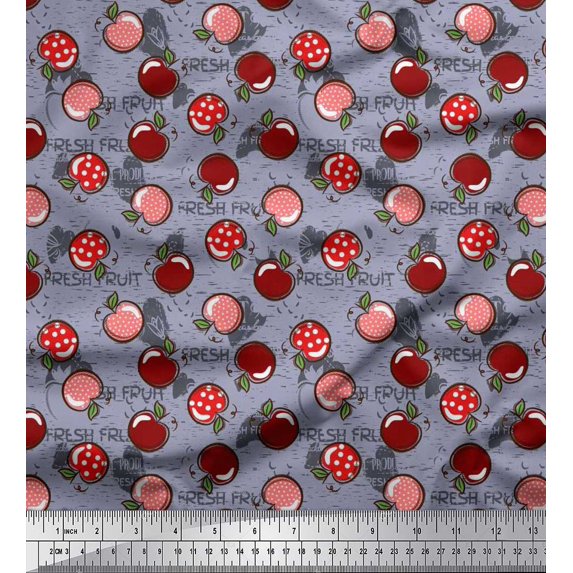 Soimoi Satin Silk Fabric Heart,Leaves & Cherry Fruits Print Sewing Fabric Yard 42 Inch Wide