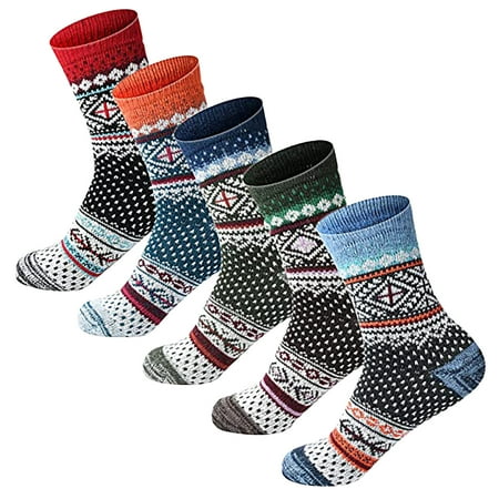 

Lawor Socks For Men&Women 5 Pairs Socks UniGifts Printed Casual Winter Warm Wool Knit Soft Cotton Thick Vintage Crew Socks Multicolor One Size