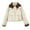 Beige, variant on Uaswgudfs ​Women's Short Down Winter Coat - Contrast Lapel Windproof Cuffs Thermal Zippered Pocket for Commute​