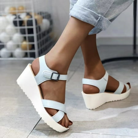 

SUODUI Women s Slippers Shoes ButterflyKnot Wedges Beach Toe Roman Fashion Open Sandals Womens Slippers Women s Slipper Blue 9.5-10