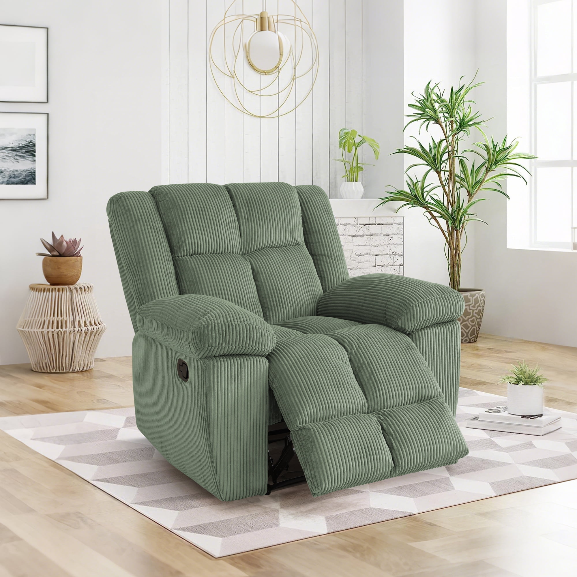 Gewnee Multifunctional Recliner, Corduroy, Adjustable Reclining Angle, Ideal for Living Room, Green