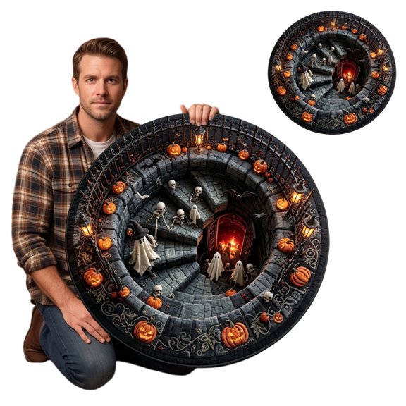 Halloween 3D Visual Round Rug Non Slip Washable Soft Area Carpet for Home Bedroom Living Room Party 23.62 in A