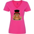 thumbnail image 3 of Inktastic Groundhog Day with Groundhog in Top Hat Women's V-Neck T-Shirt, 3 of 5