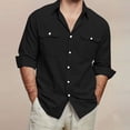 thumbnail image 2 of Summer Shirts for Men Long Sleeve Button Up Cotton Linen Shirts Casual Work Lightweight Comfy Tees with Pockets, L, 2 of 6