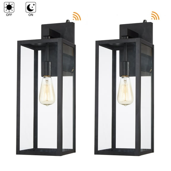 2-Pack 1-Light 21-in Matte Black Outdoor Wall Lantern Sconce with Dusk to Dawn Sensor