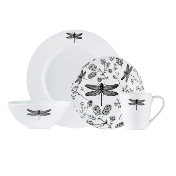 Homestock Eclectic Exclusivity Dinnerset 16Pc Dragonfly - Elegant 16-Piece Dinner Set With Dragonfly Design, Ideal For Stylish Dining And Entertaining