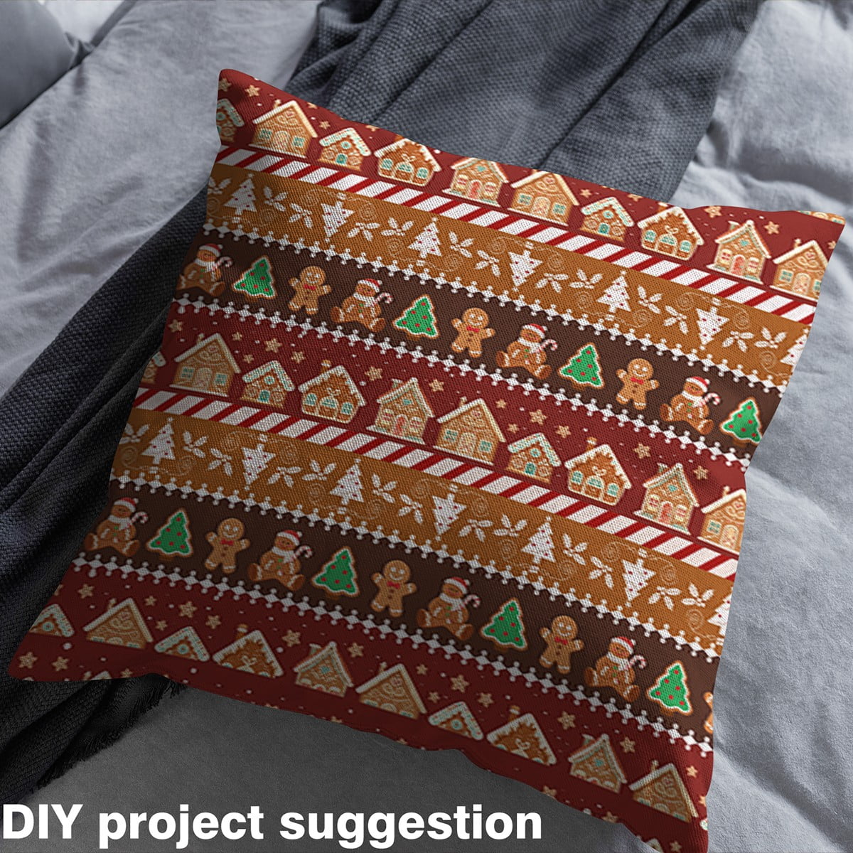 Homewish Winter Rustic Cabin Fabric by the Yard 3 Yard, Christmas Stripes Abstract Room Decor Fabric by the Yard, Cartoon Xmas Tree Sewing Fabric, Breathable Home Decor